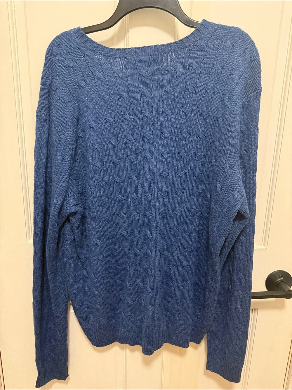 Polo Ralph Lauren Vintage Blue cable knit 100% Silk Sweater w/ Red Pony-XL